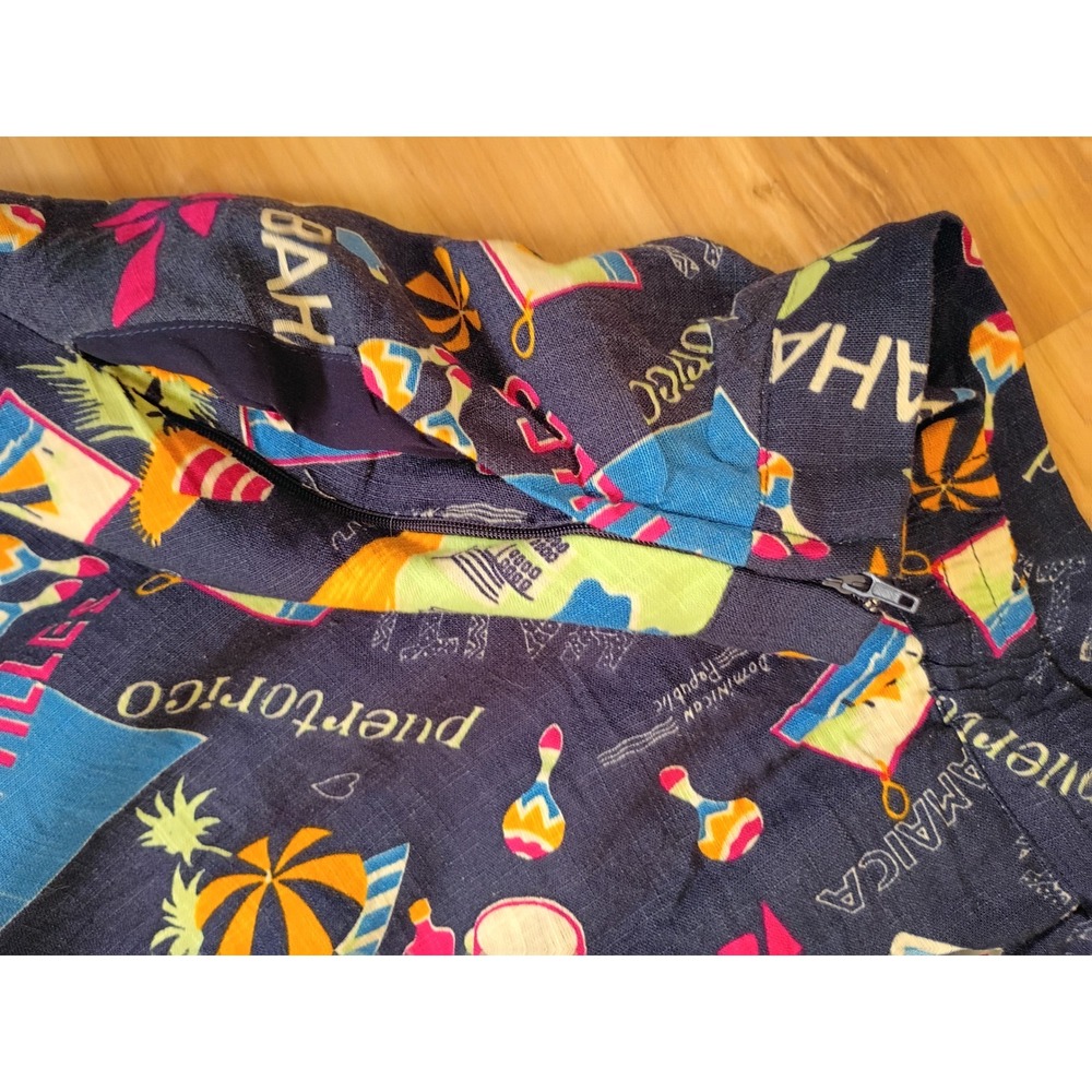 ModCloth Navy Blue Tropical Caribbean Travel Postcard Print A-Line Skirt 2X - Picture 7 of 9